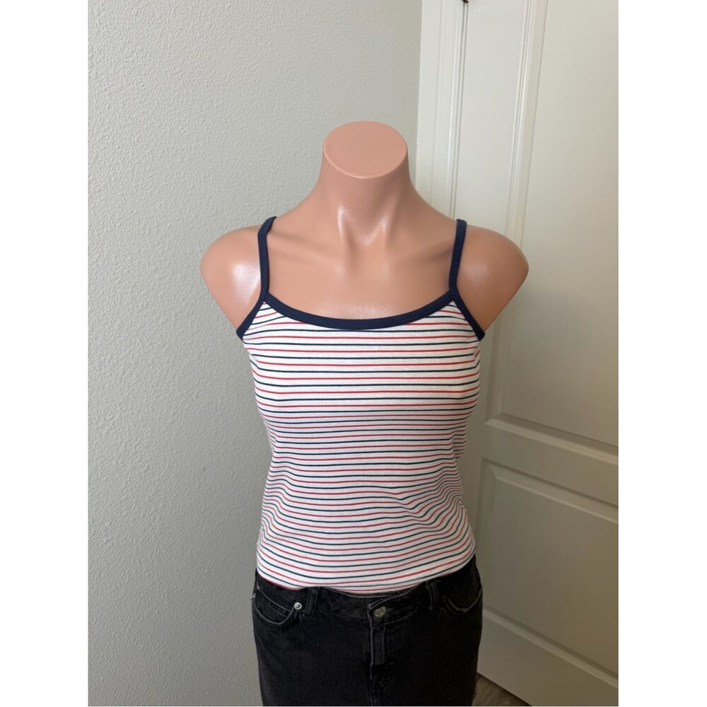 NWT Pink Rose Striped Navy-Trim Spaghetti Strap Tank Top Sz S
